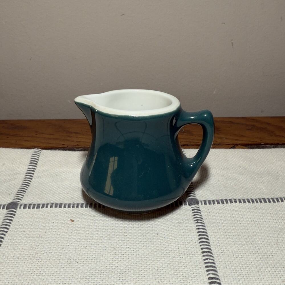 Vintage Hall Ceramic 2.5" Teal Creamer Restaurant Wear Made in USA